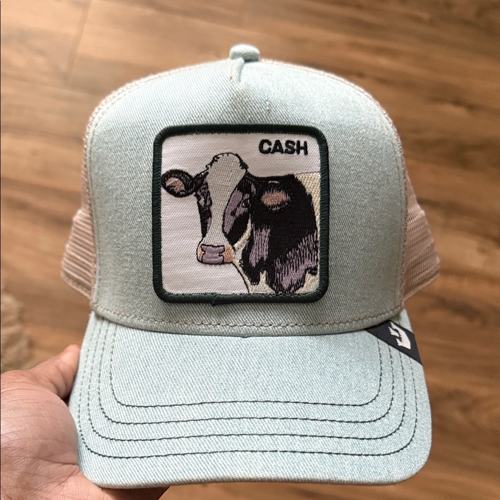 Stylish Light Blue and Beige Trucker Hat